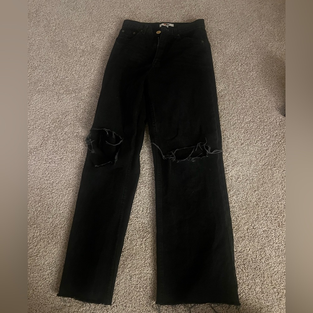 Aviator Nation Black Distressed Straight Leg Jeans